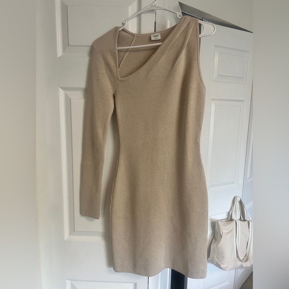 NWT Beige Gold Sparkle Long Sleeve Midi Dress Abercrombie & Fitch